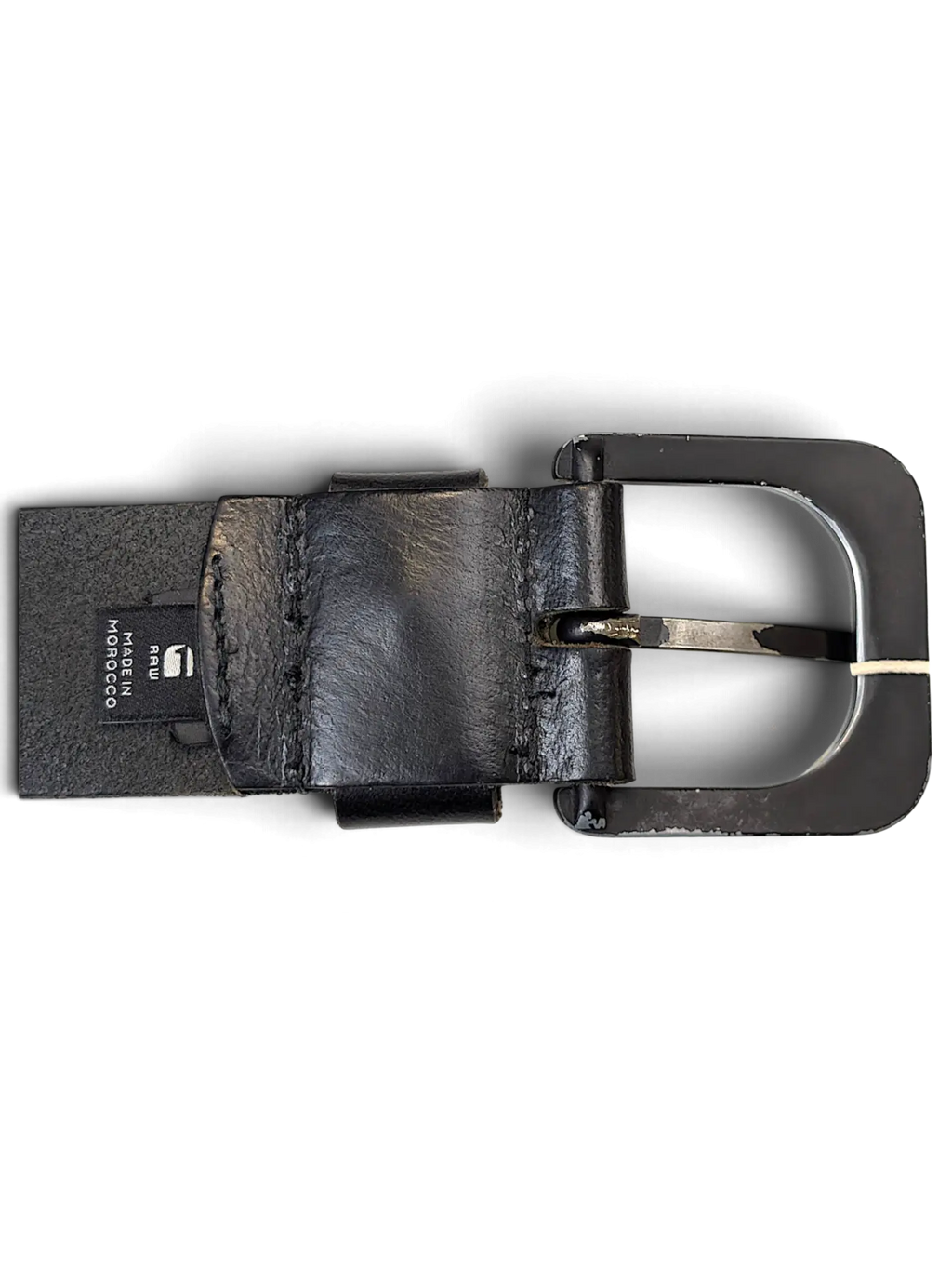 JAKE & IPI G-Star Raw black leather belt featuring a sturdy square buckle and embossed brand label