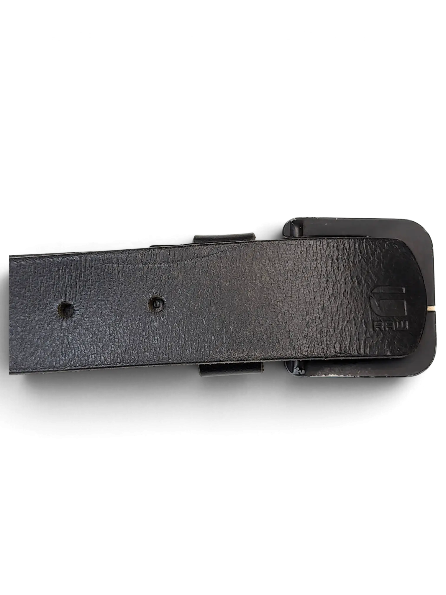 JAKE & IPI G-Star Raw black leather belt featuring a matte black buckle and embossed logo detail