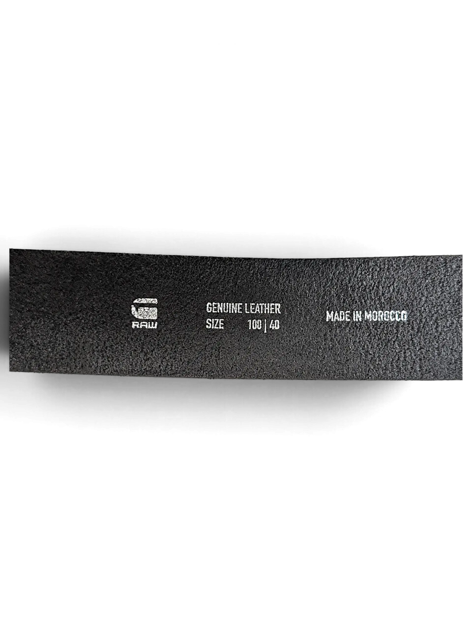 JAKE & IPI G-Star Raw black genuine leather belt interior branding and size details