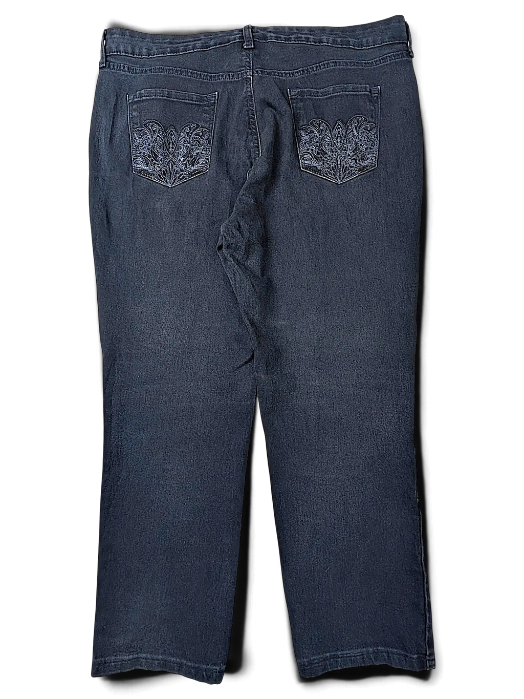 JAKE & IPI Gloria Vanderbilt Missy Bridget slim leg jeans in black with decorative embroidery on back pockets