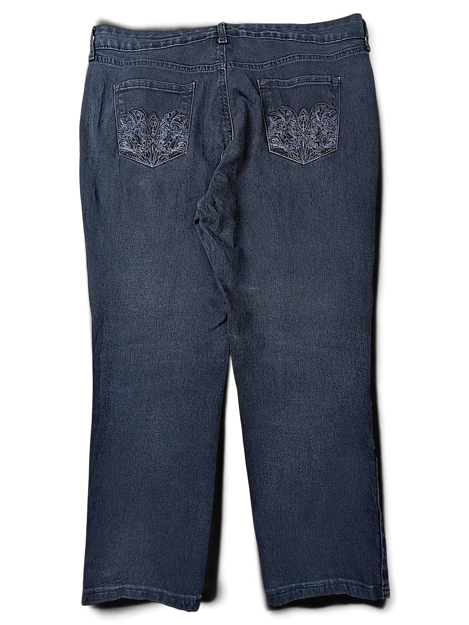 JAKE & IPI Gloria Vanderbilt Missy Bridget slim leg jeans in black with decorative embroidery on back pockets