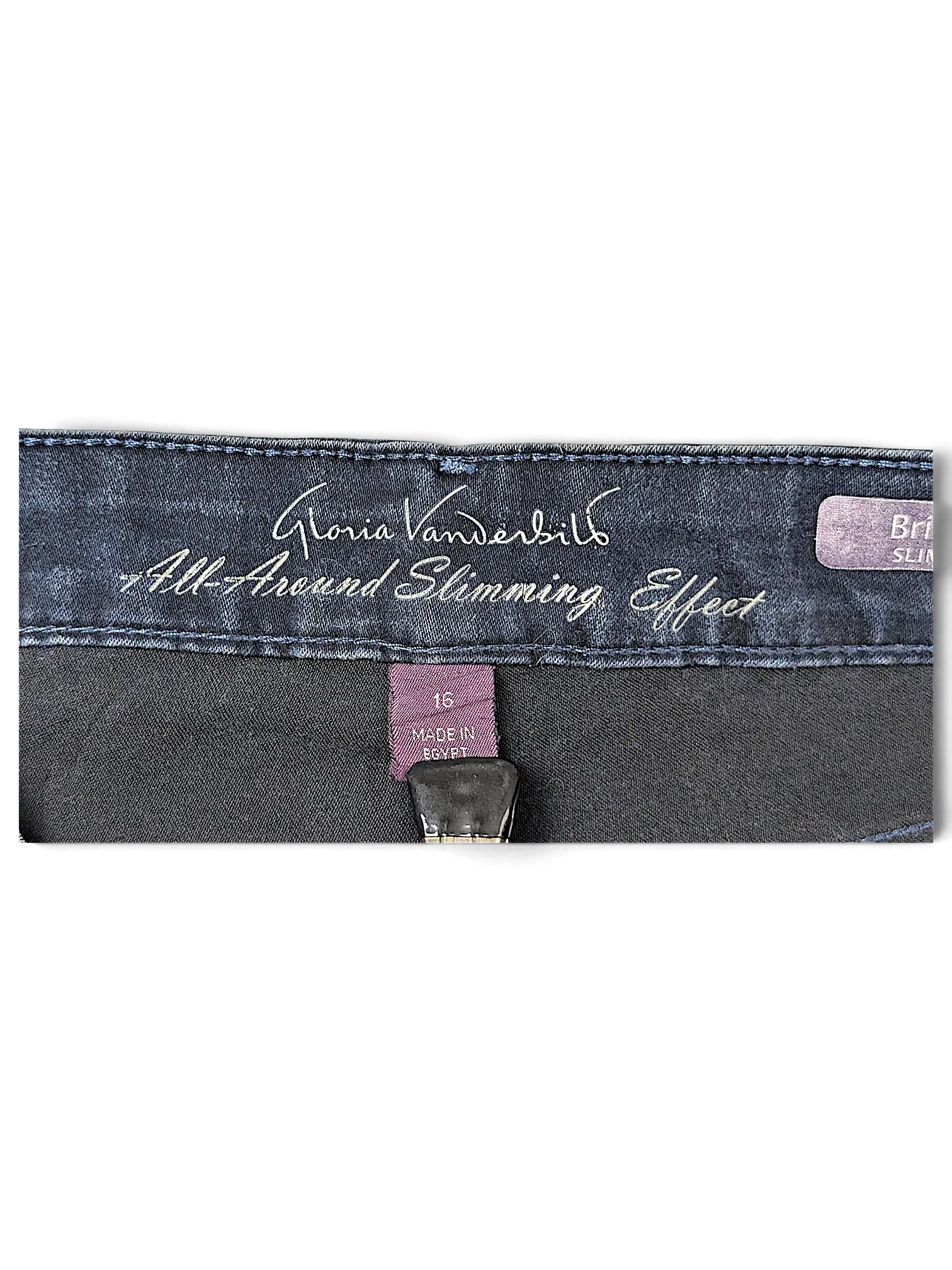 JAKE & IPI Gloria Vanderbilt Missy Bridget slim leg jeans interior waistband label with slimming effect detail