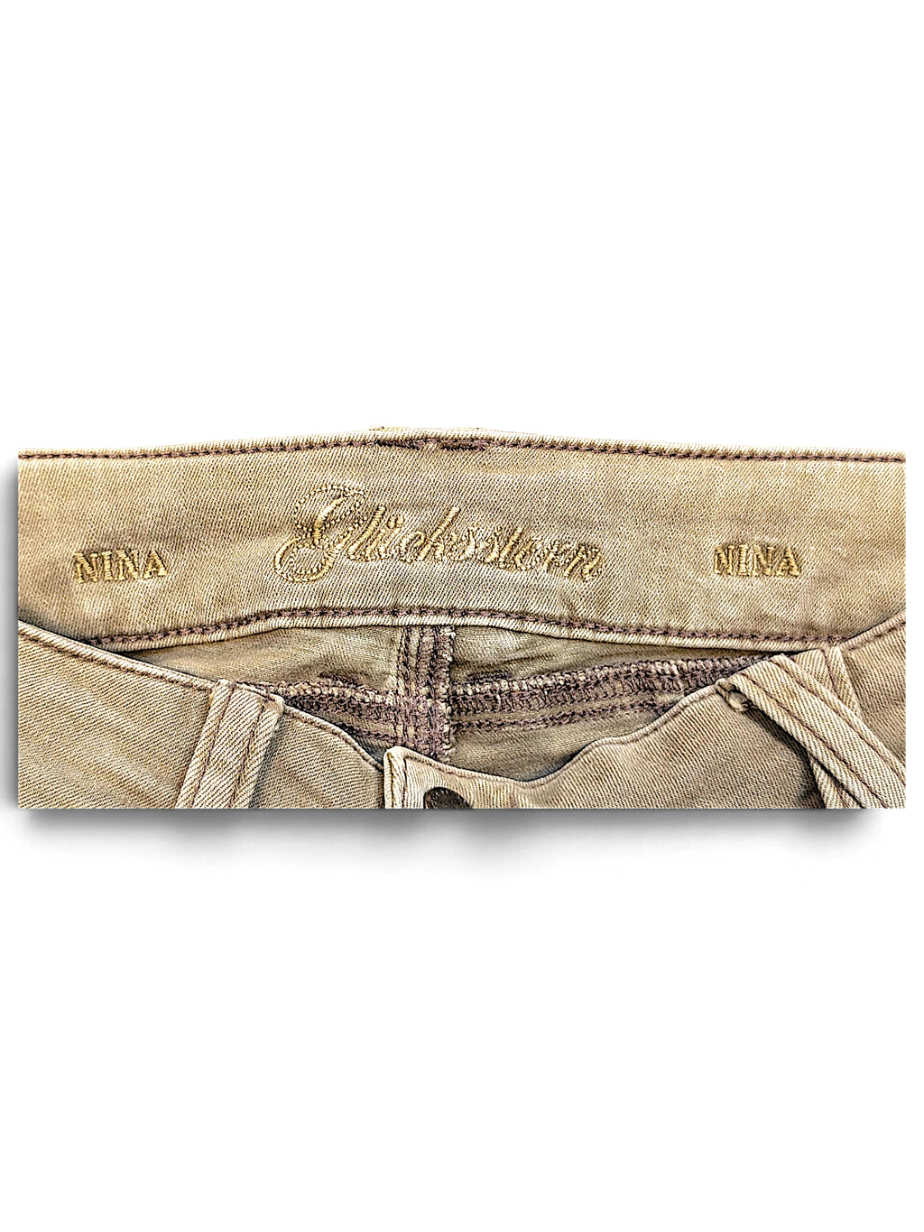 JAKE & IPI pre-owned Glücksstern light brown casual trousers featuring embroidered branding on the inner waistband