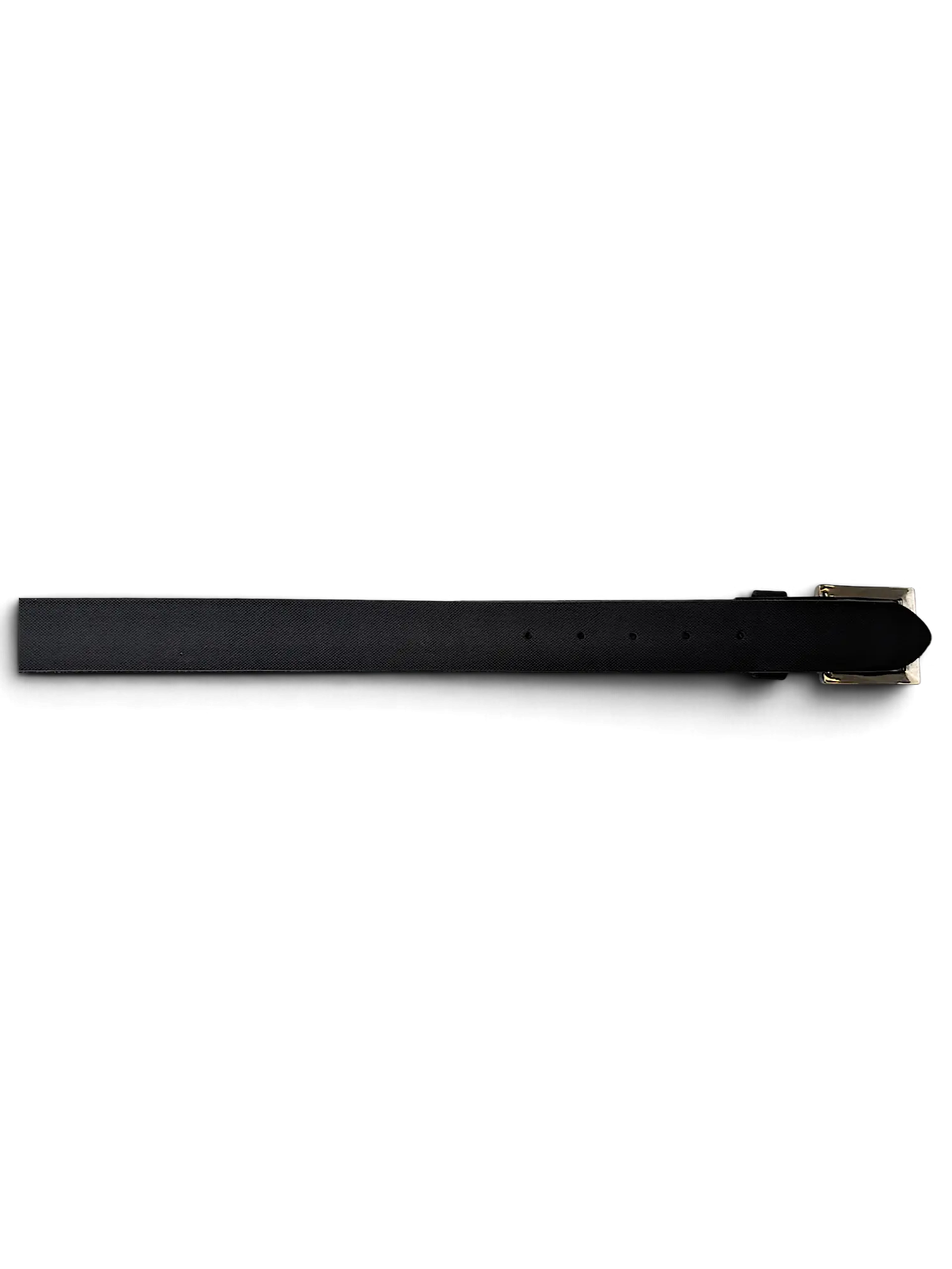 JAKE & IPI Gotz Collection black leather belt with a polished silver buckle on a plain white background.
