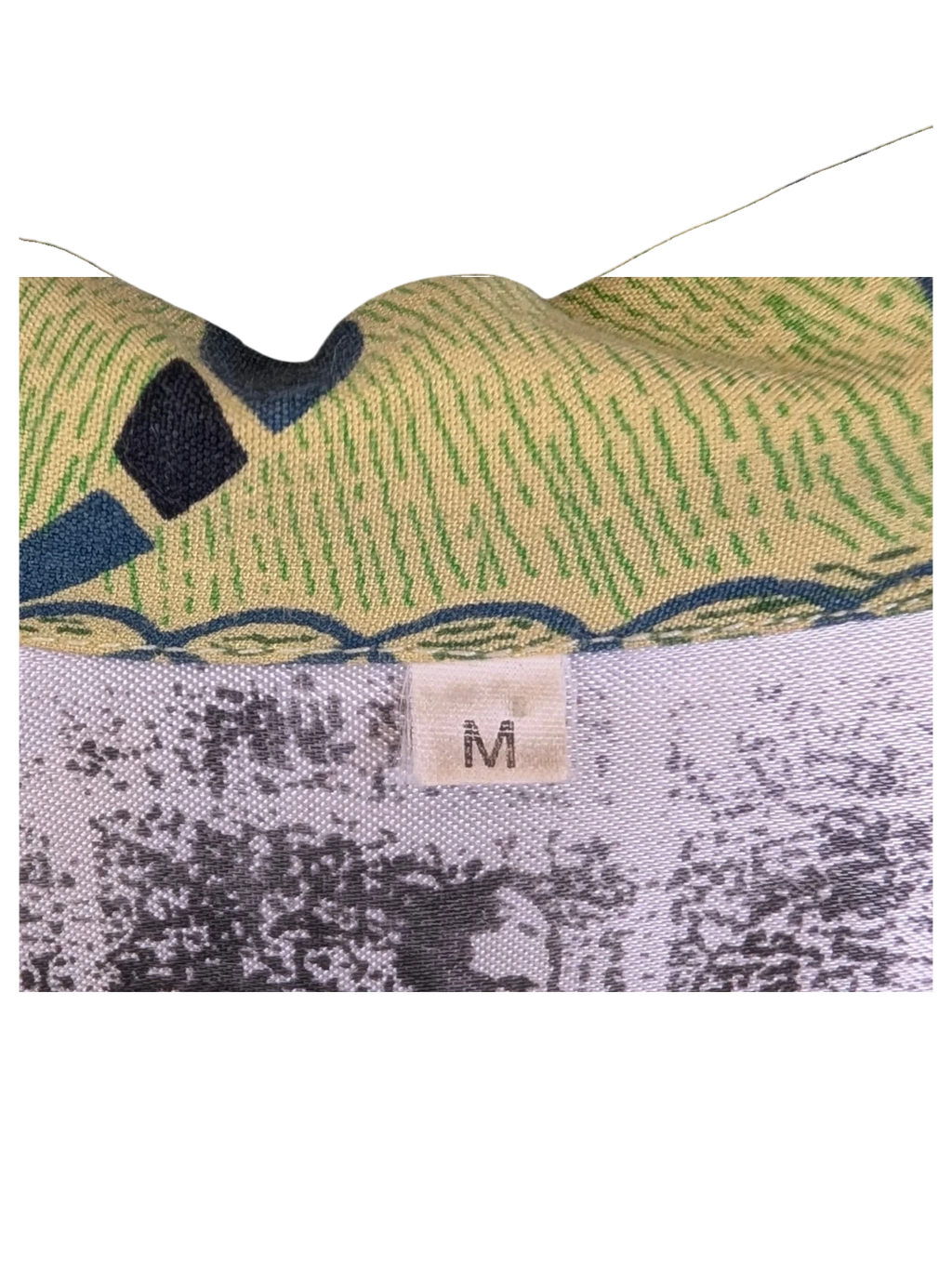 JAKE & IPI green Hawaiian shirt with a graphic print of a drummer and size M label