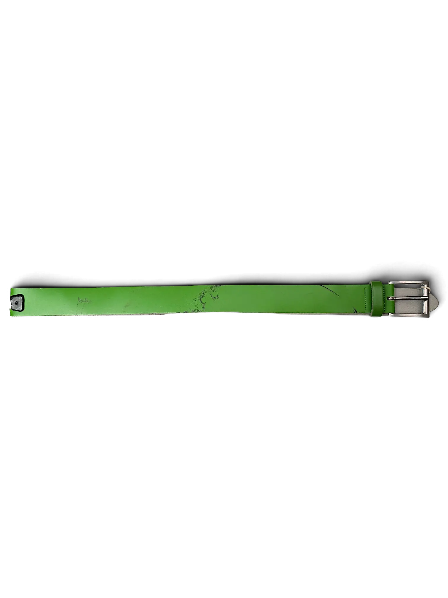 JAKE & IPI Street One green leather belt with a silver-tone metal buckle and attached product tag