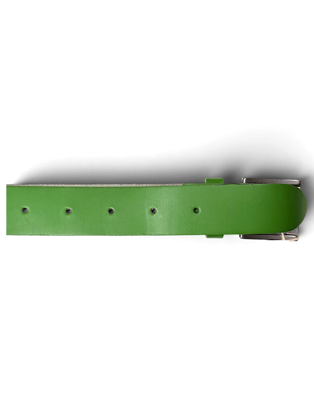 JAKE & IPI Street One green leather belt with a silver-tone metal buckle and attached product tag