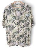 JAKE & IPI Gary's Hawaiian shirt in cream and green palm leaf print with a Club del Sole patch, missing one button.