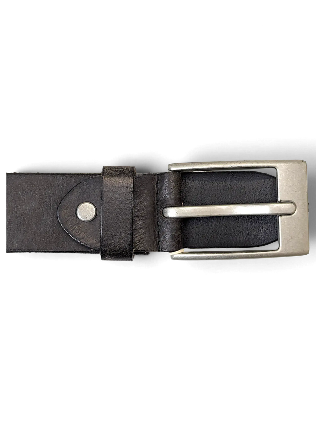 JAKE & IPI Tom Ramsey grey and black leather belt with a brushed silver rectangular buckle