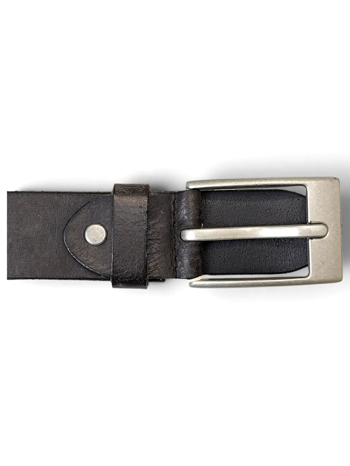 JAKE & IPI Tom Ramsey grey and black leather belt with a brushed silver rectangular buckle