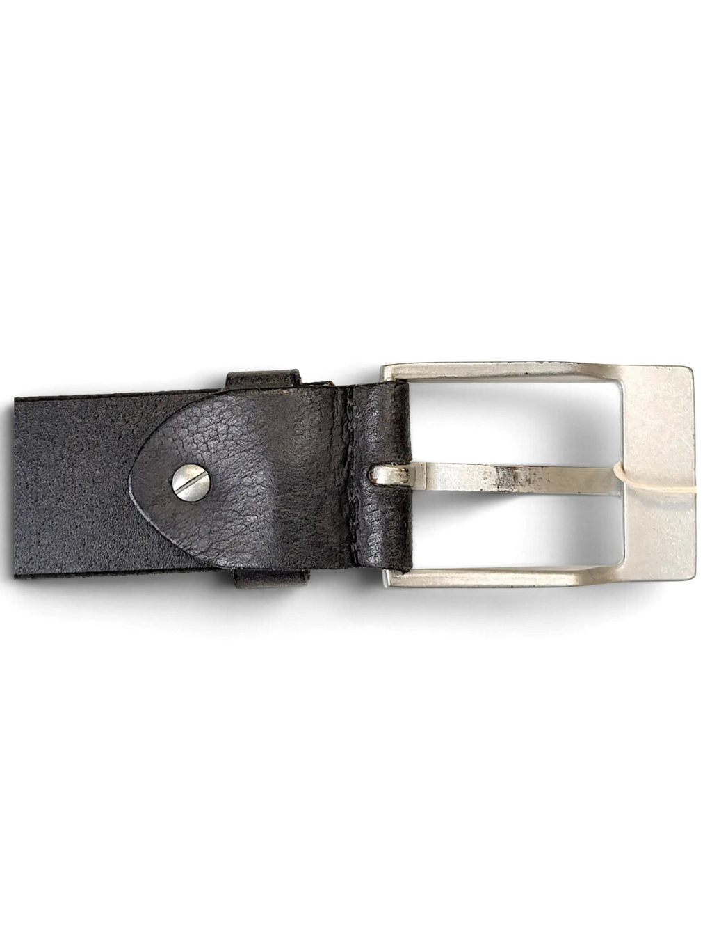 JAKE & IPI Tom Ramsey leather belt in grey and black with a silver metal buckle and screw detail