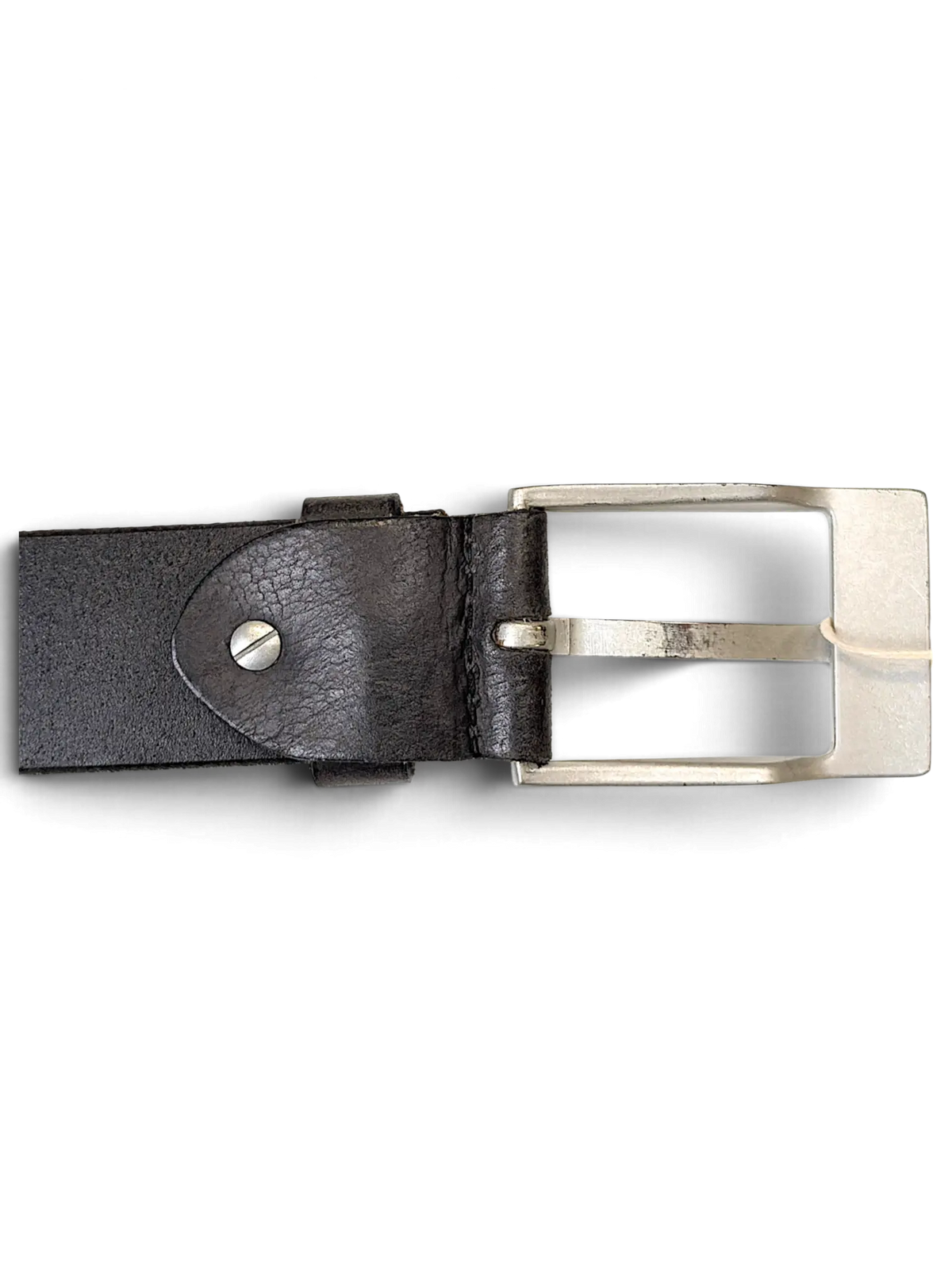 JAKE & IPI Tom Ramsey leather belt in grey and black with a silver metal buckle and screw detail