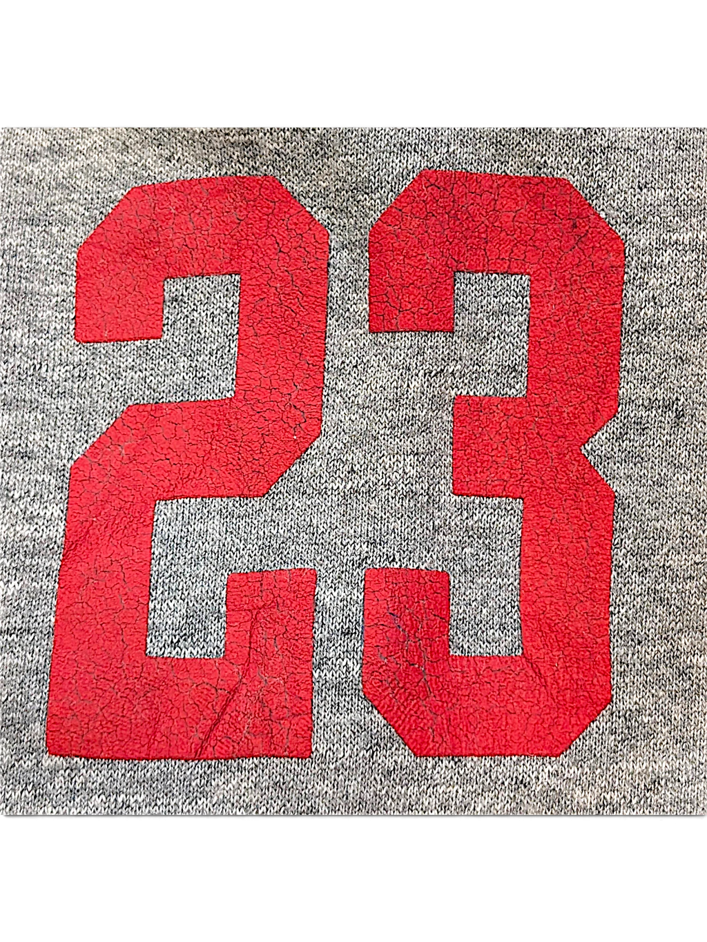 JAKE & IPI Superdry College grey sweatshirt featuring a distressed red number 23 print on soft heathered fabric