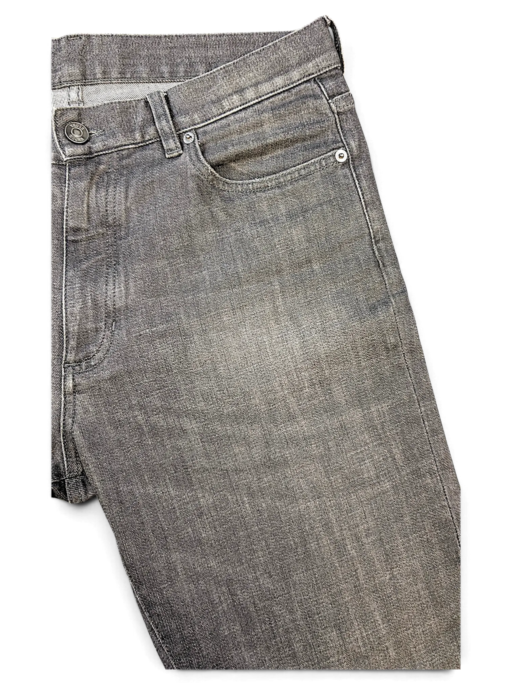 JAKE & IPI grey denim jeans featuring a classic five-pocket design with metal button and rivet detailing.