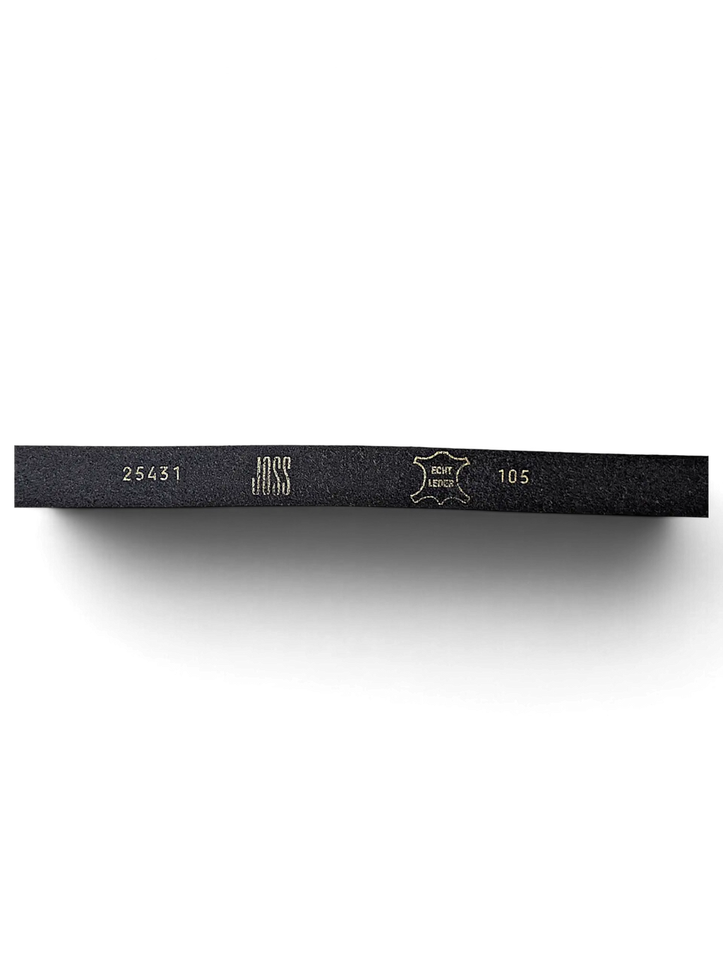 JAKE & IPI Joss grey leather belt interior showing gold embossed branding and genuine leather stamp