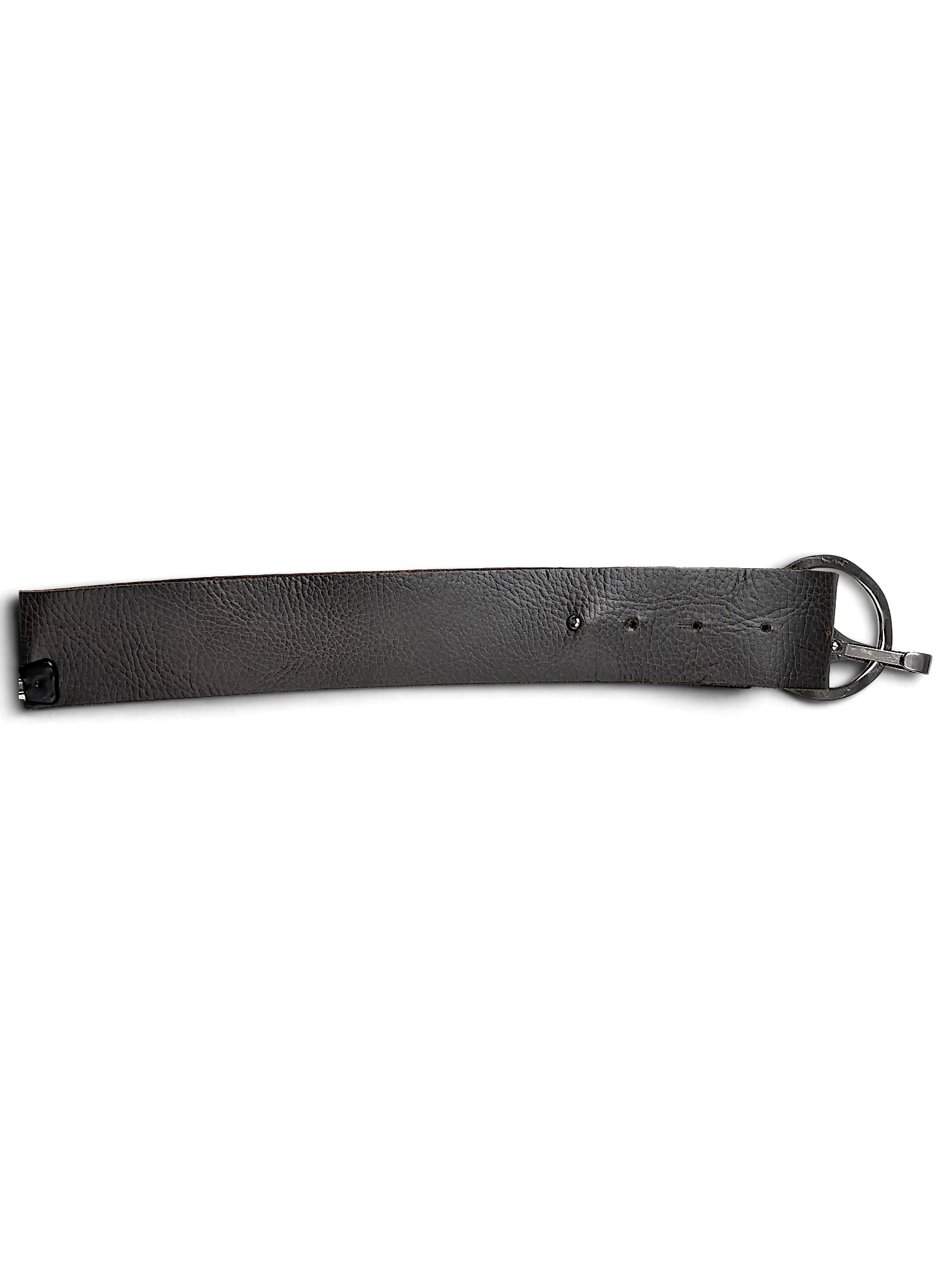 JAKE & IPI grey leather belt with a metal hook and ring buckle, featuring a textured finish and brand tag.