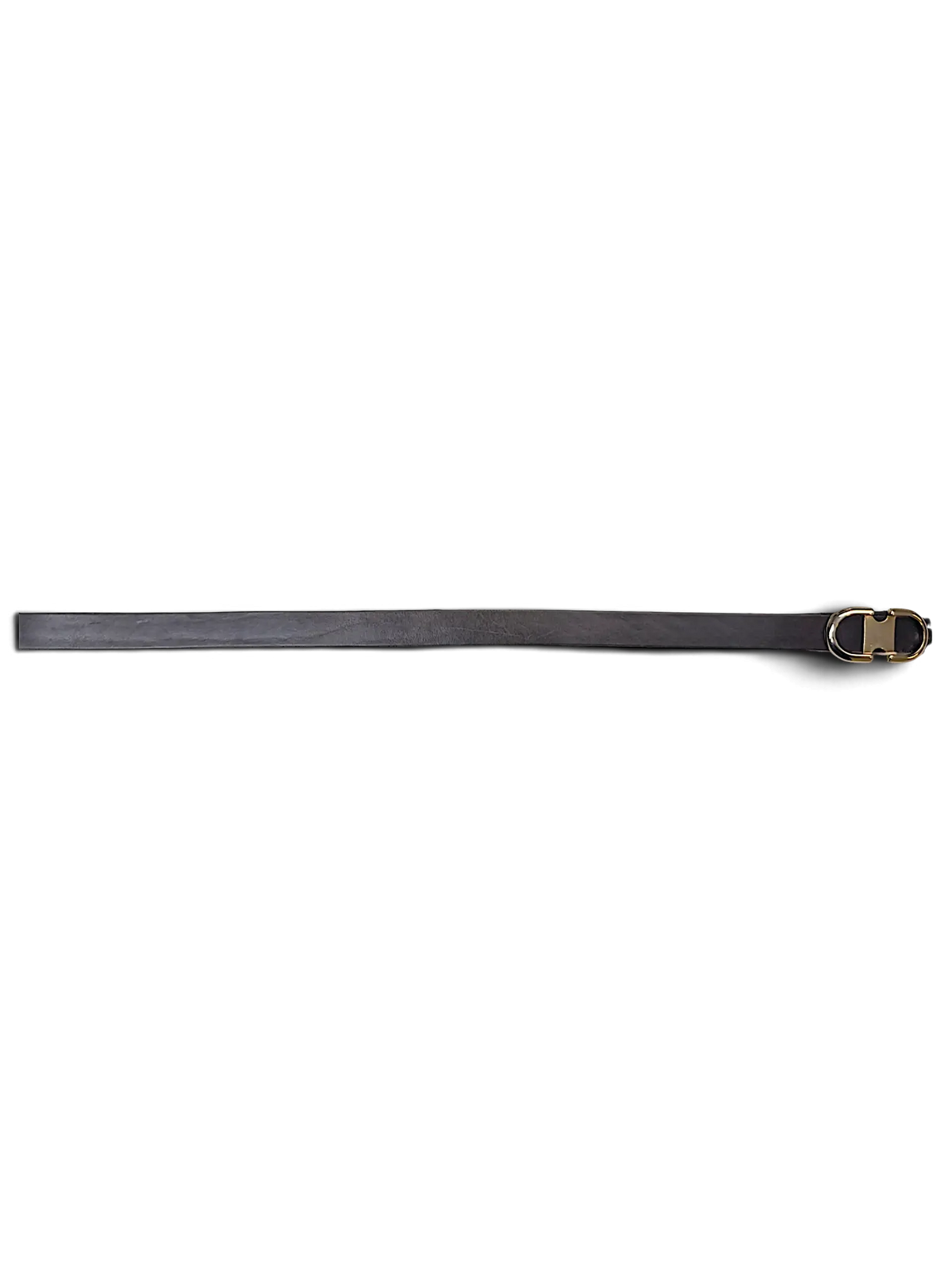 JAKE & IPI Joss grey leather belt featuring a polished gold-tone buckle and attached brand hang tag.