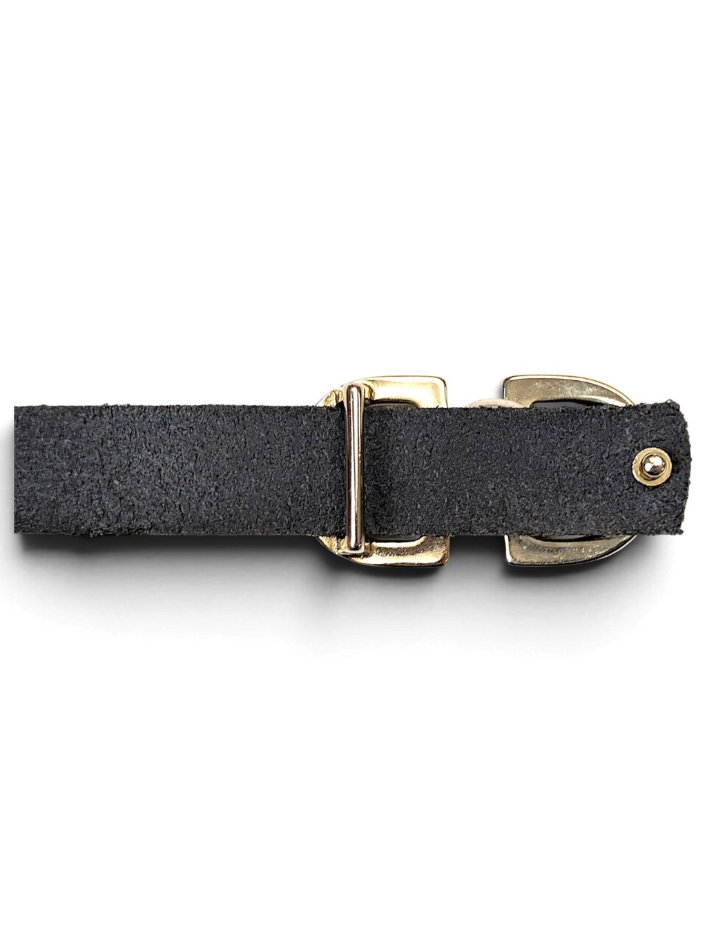 JAKE & IPI Joss grey leather belt featuring a gold-tone metal buckle detail on a textured suede strap.