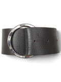 JAKE & IPI Street One grey leather belt featuring a large silver-tone circular metal buckle
