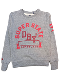 JAKE & IPI grey Superdry College sweatshirt with red graphic print on the chest and ribbed cuffs