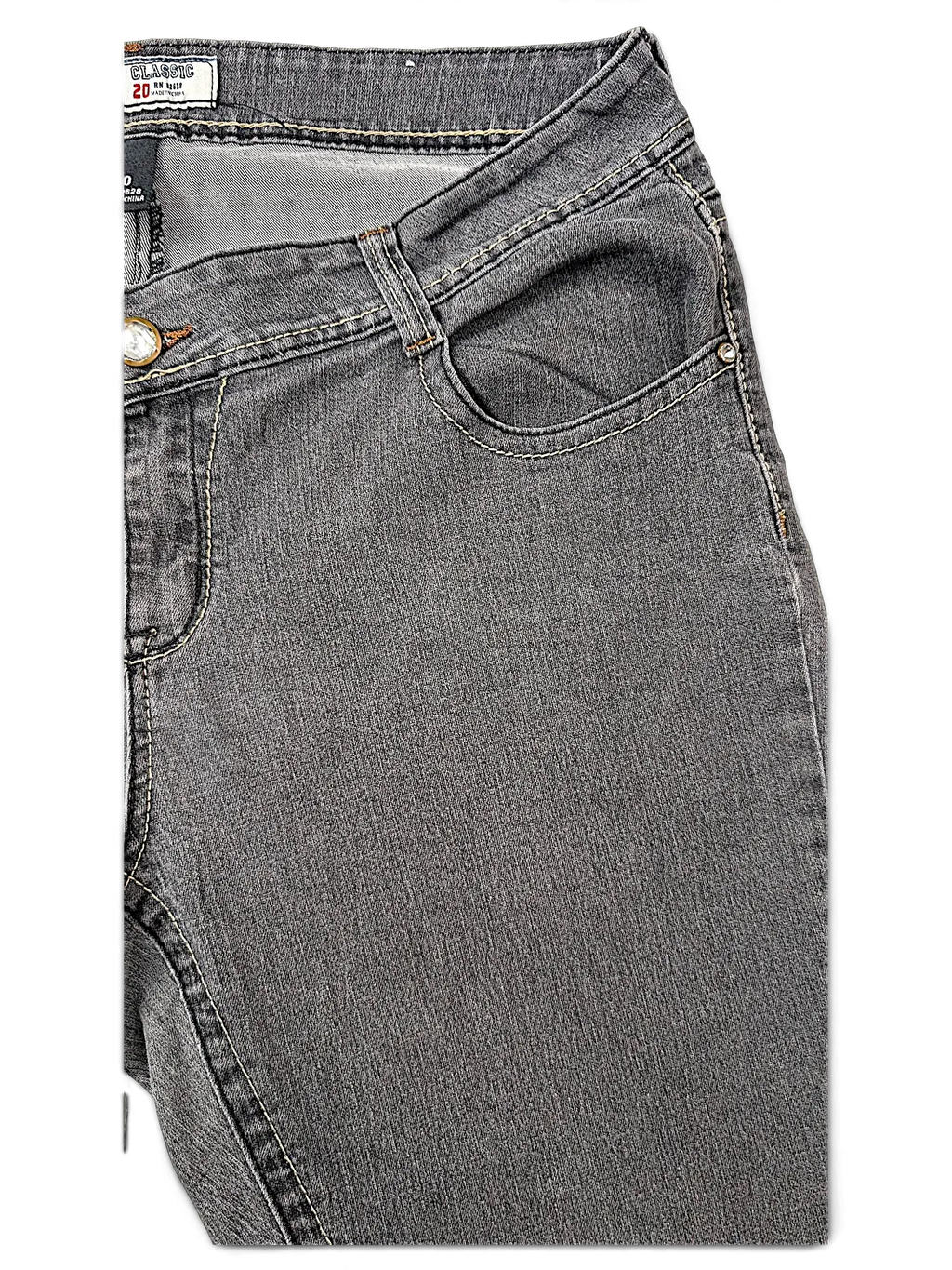 JAKE & IPI grey denim Y2K style jeans with contrast stitching and a button closure