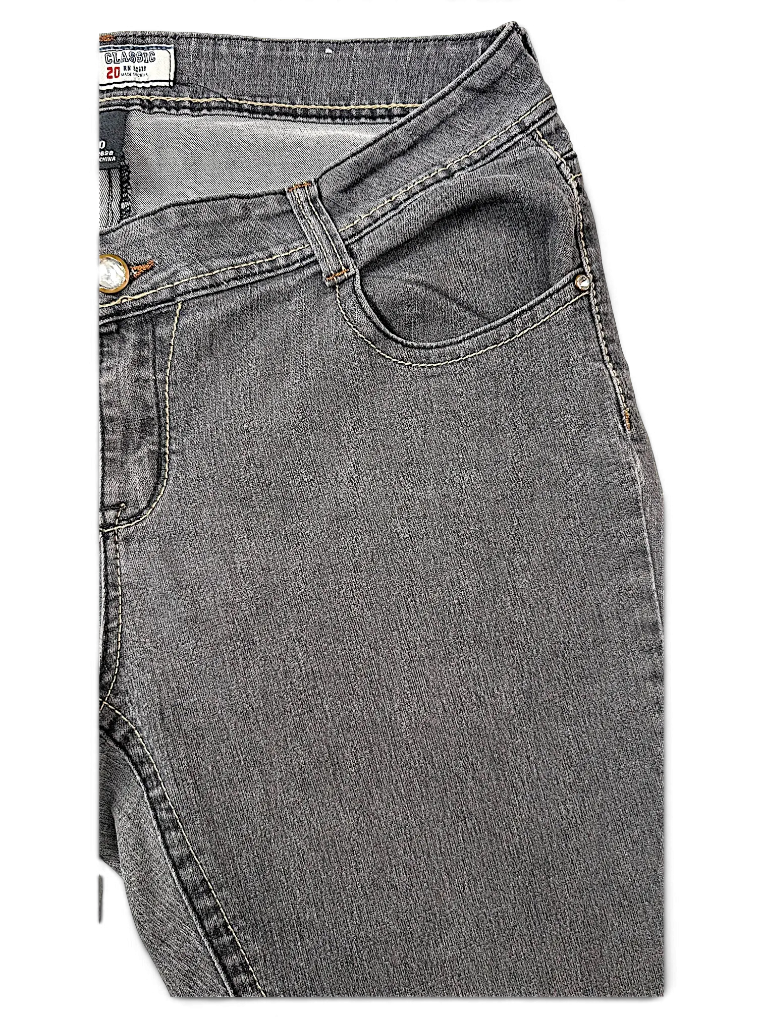 JAKE & IPI grey denim Y2K style jeans with contrast stitching and a button closure