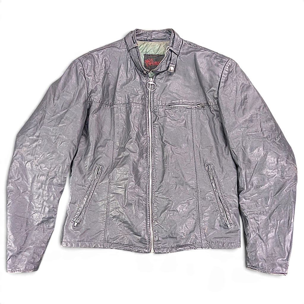 New Dimension Grey Genuine Leather Cafe Racer Jacket – 42 – front view.