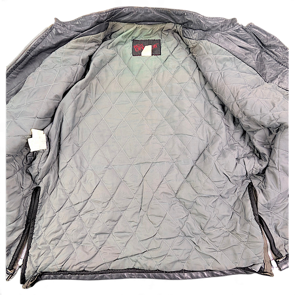 New Dimension Grey Genuine Leather Cafe Racer Jacket – 42 – interior lining.
