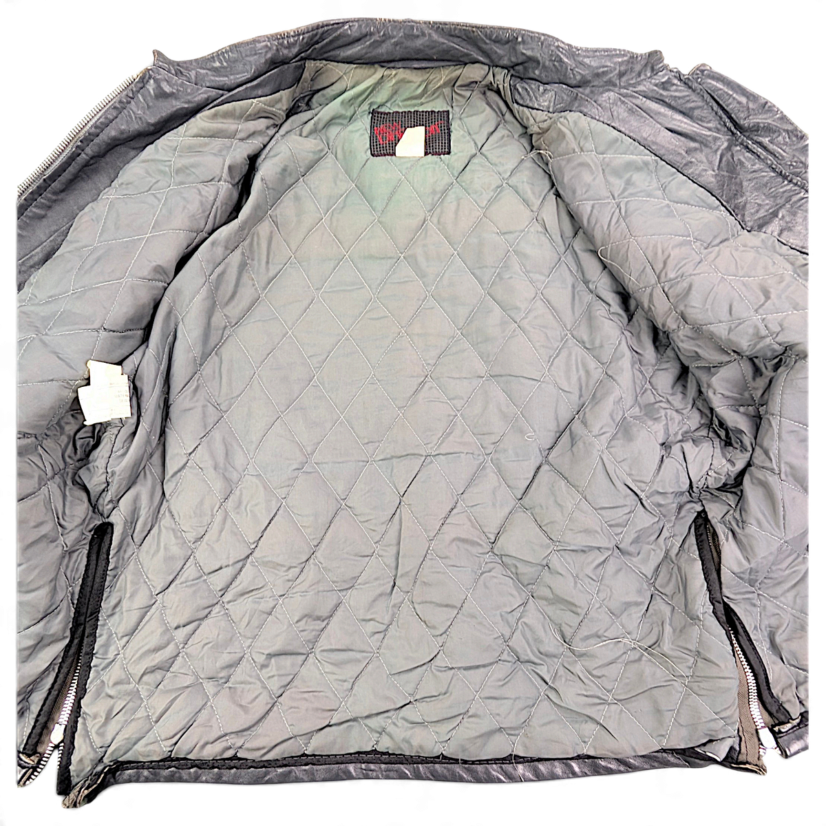 New Dimension Grey Genuine Leather Cafe Racer Jacket – 42 – interior lining.