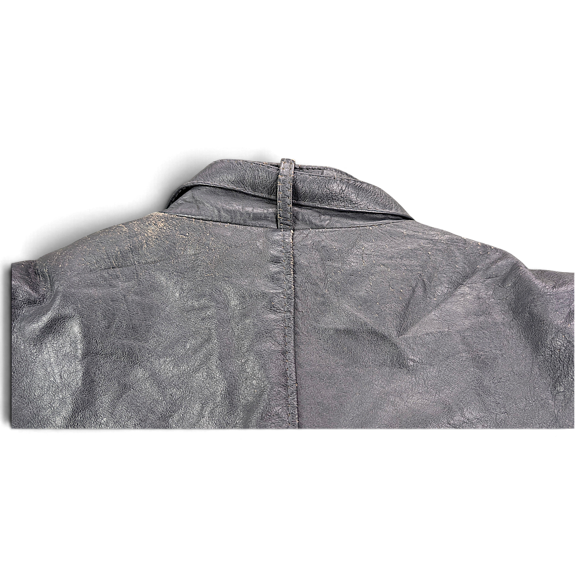 New Dimension Grey Genuine Leather Cafe Racer Jacket – 42 – back collar.