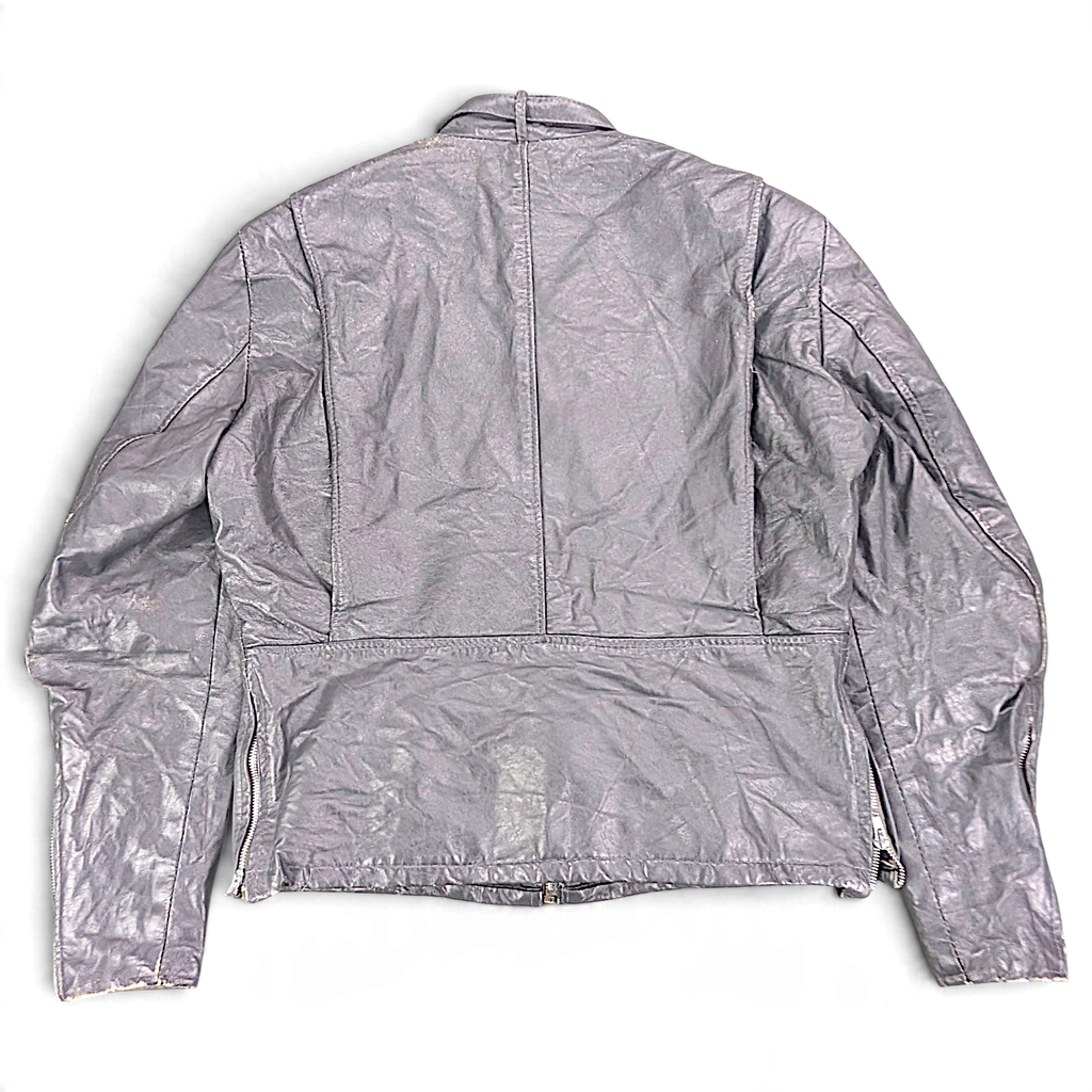 New Dimension Grey Genuine Leather Cafe Racer Jacket – 42 – back view.