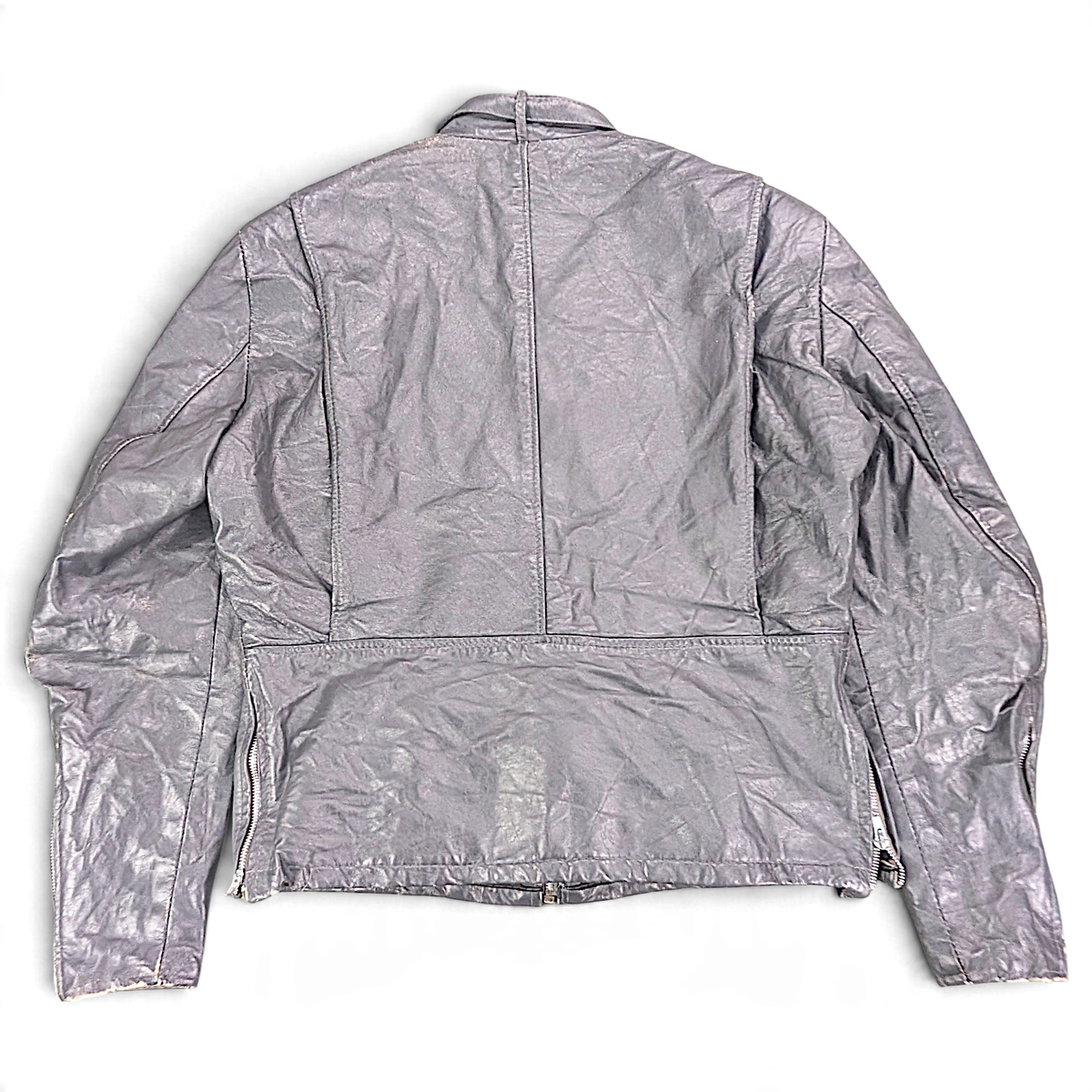 New Dimension Grey Genuine Leather Cafe Racer Jacket – 42 – back view.
