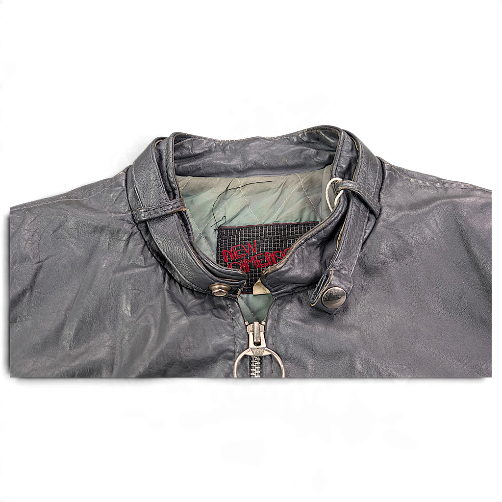 New Dimension Grey Genuine Leather Cafe Racer Jacket – 42 – stand collar.