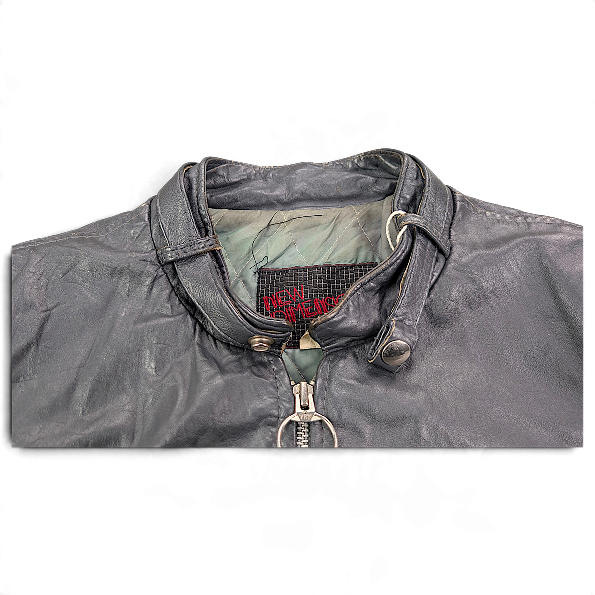 New Dimension Grey Genuine Leather Cafe Racer Jacket – 42 – stand collar.