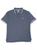 JAKE & IPI pre-owned navy Helly Hansen polo shirt with white striped trim and embroidered HH logo on the chest.