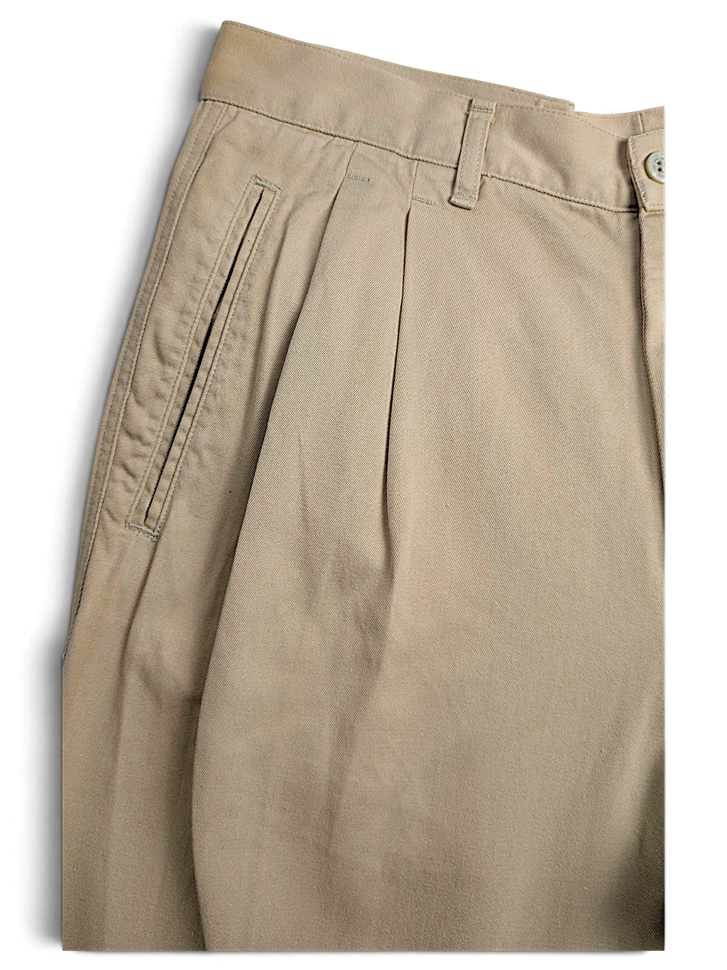 JAKE & IPI Hilton Boutique beige pleated trousers with tailored waistband and front pleat detail