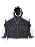 JAKE & IPI IBE Elenyor black and white hooded jacket with curved white piping detail and front zip closure