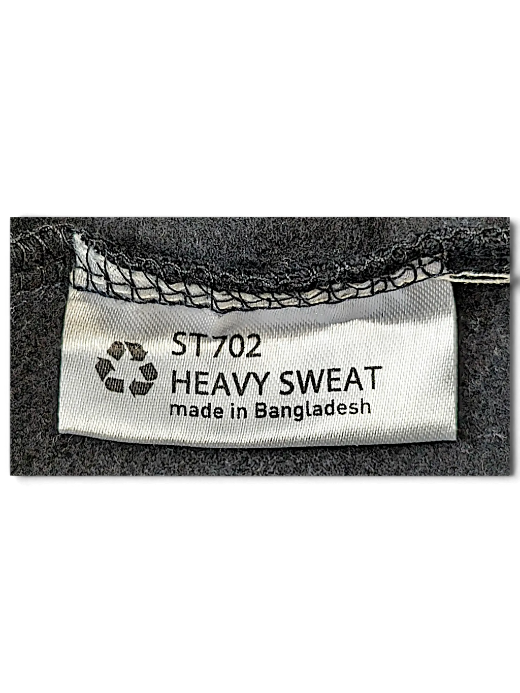 JAKE & IPI IBE Hypend crewneck sweatshirt interior garment label showing ST702 heavy sweat fabric details and origin