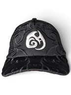 JAKE & IPI IBE Morivelle black cap with white embroidered logo and intricate tonal swirl patterns on the crown and brim.