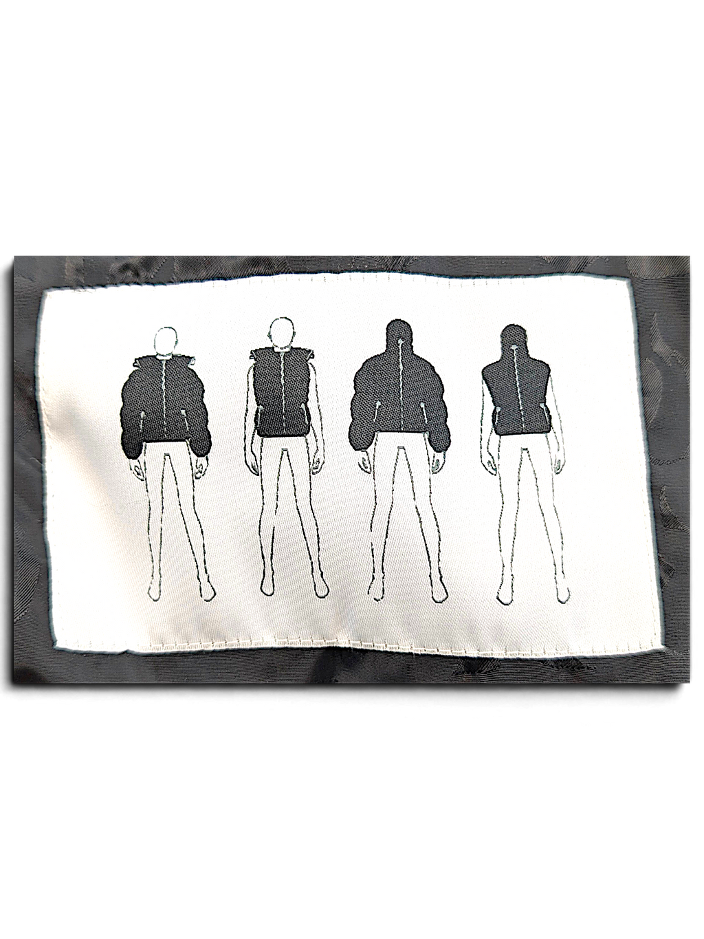 VFlame internal label illustrating detachable-sleeve jacket configurations