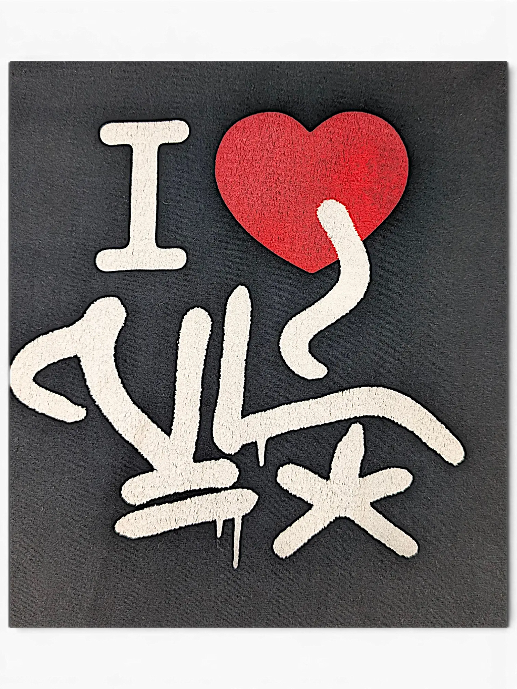 JAKE & IPI IBE Vitunleija black t-shirt featuring a white graffiti-style logo and a red heart graphic