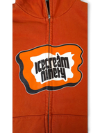 JAKE & IPI Icecream zip hoodie in burnt orange featuring a bold graphic logo print on the front