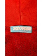 JAKE & IPI Icecream zip hoodie featuring a blue branded neck label on vibrant red fabric