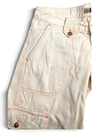 JAKE & IPI Indian Rose white cotton cargo pants with orange contrast stitching and utility pocket detail