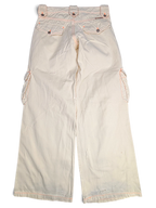 JAKE & IPI Indian Rose white cotton cargo pants with orange contrast stitching and wide-leg Y2K silhouette back view