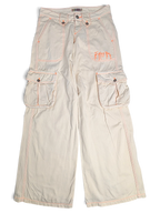 JAKE & IPI Indian Rose white wide-leg cargo pants with orange contrast stitching and utility pockets