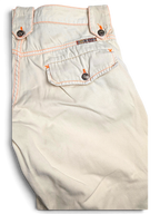 JAKE & IPI Indian Rose white cotton cargo pants with orange contrast stitching and utility pockets