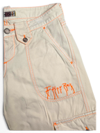JAKE & IPI Indian Rose white cotton cargo pants with orange contrast stitching and embroidered logo detail