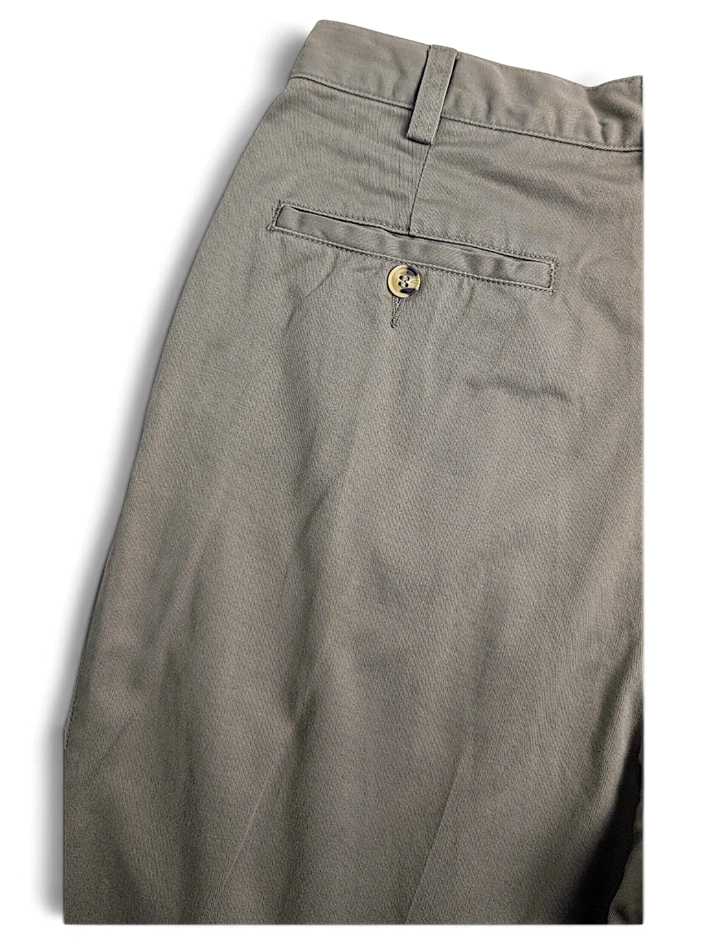 JAKE & IPI Jeanswest light grey taupe cotton pleated trousers with a single buttoned back pocket detail.