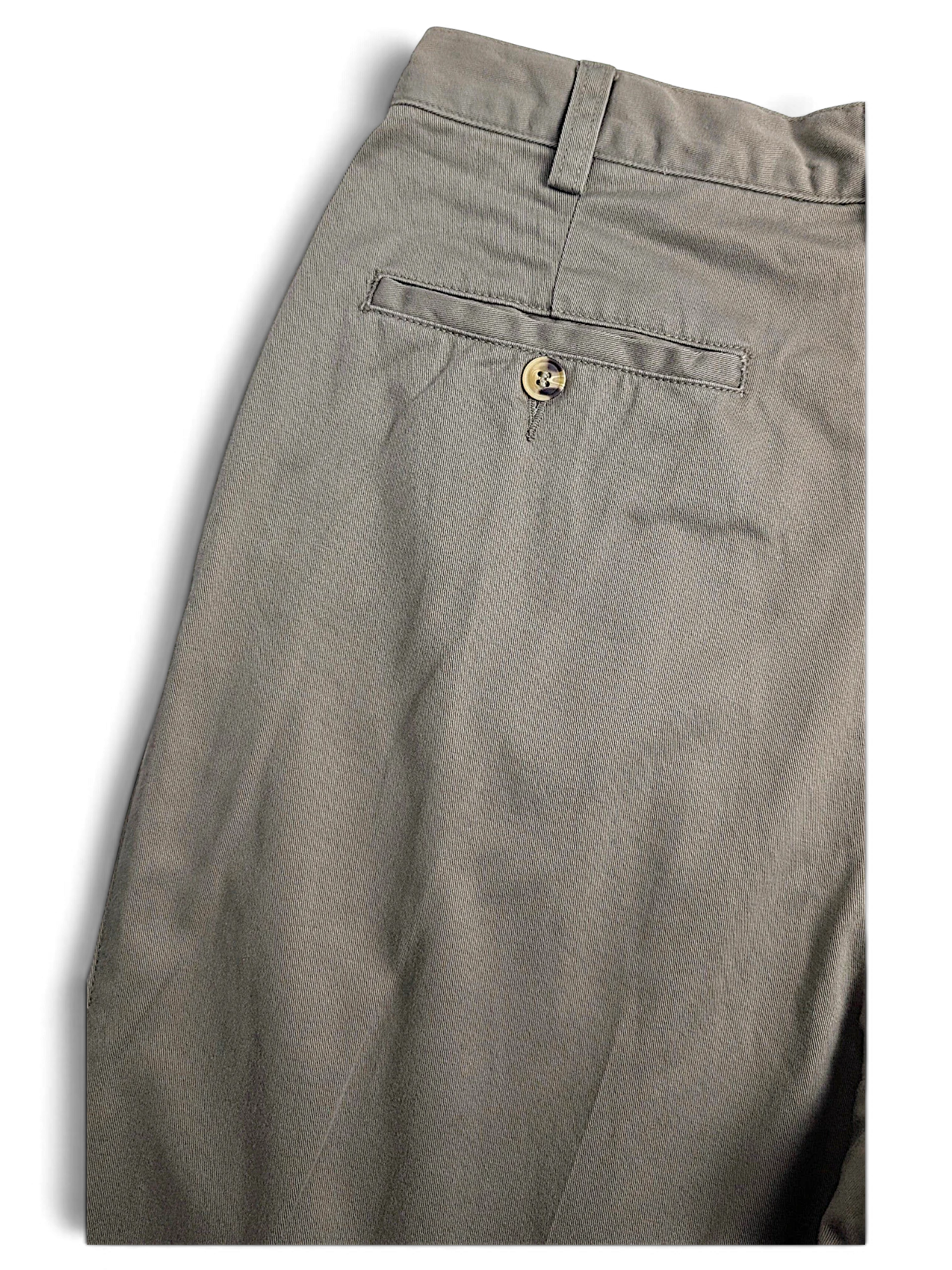 JAKE & IPI Jeanswest light grey taupe cotton pleated trousers with a single buttoned back pocket detail.